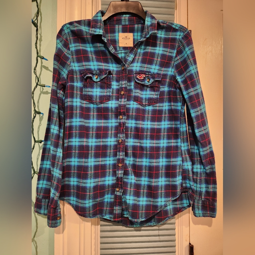 Hollister medium blue flannel button up